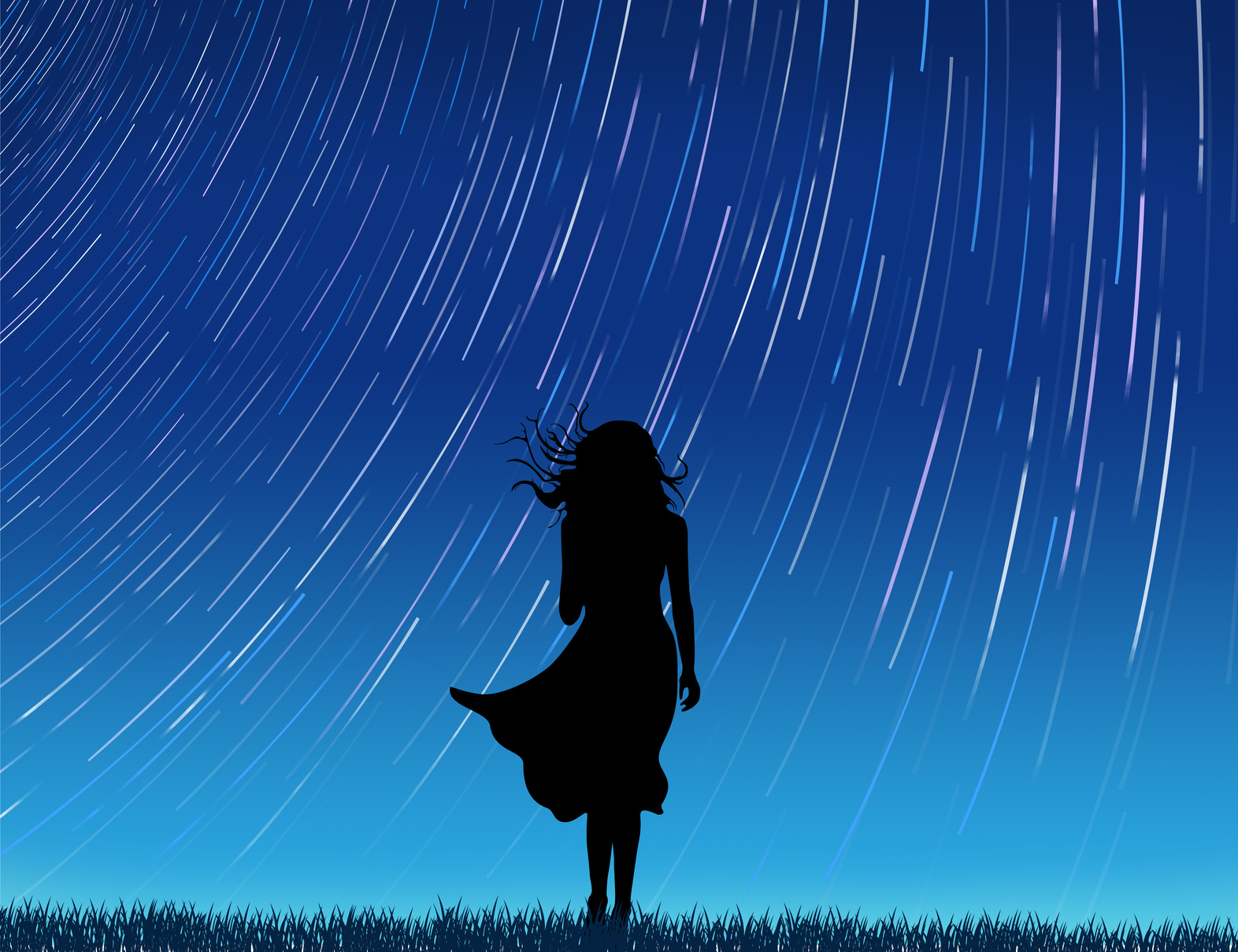 星空と女性